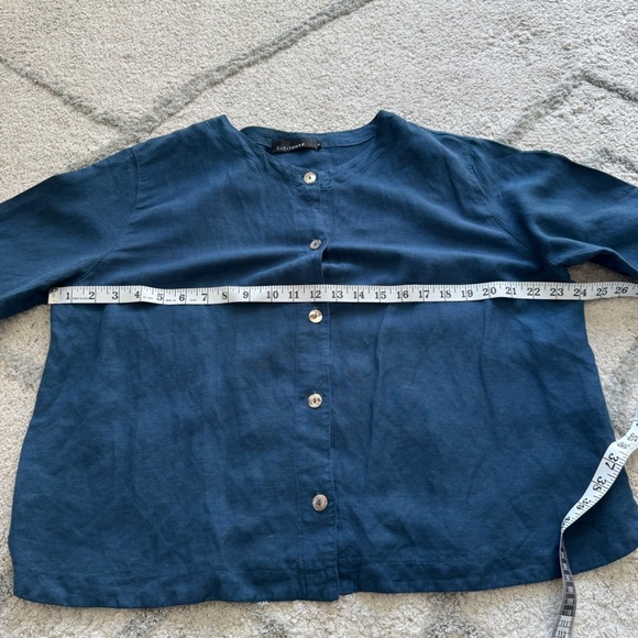 Cut loose Linen tencel blue button down Shirt lagenlook large - Picture 5 of 8